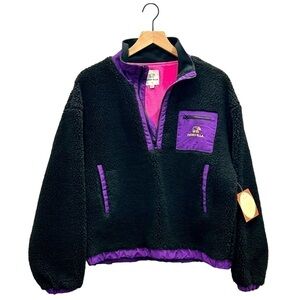 Ivory Ella Pullover Quarter Zip Sherpa Sweater Jacket Logo Graphic Medium New